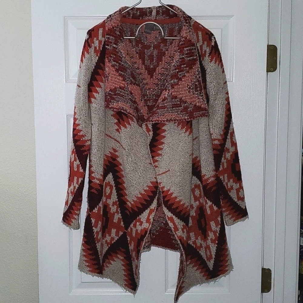 Quinn Boho Aztec Open Front Cardigan Size Small